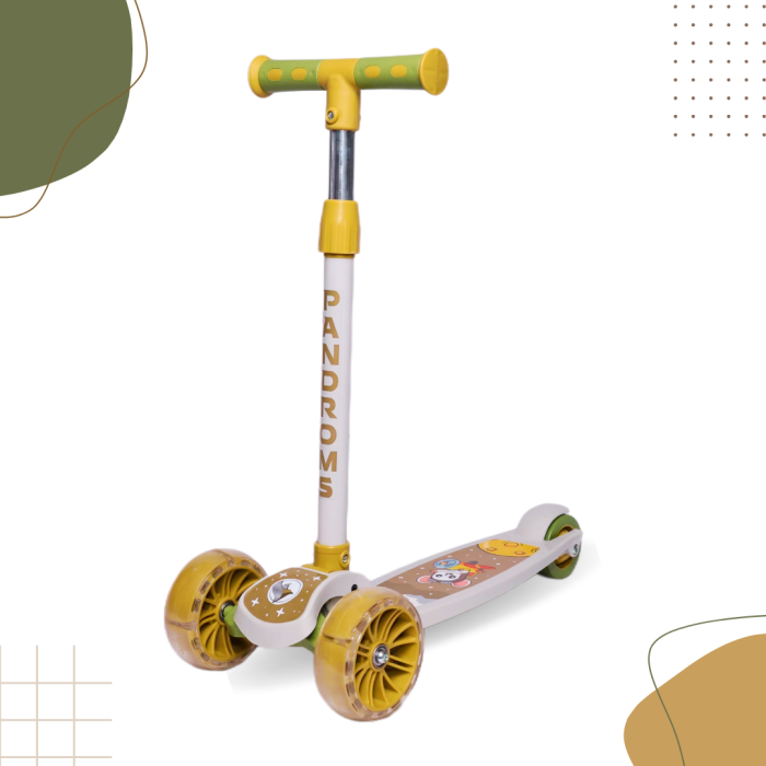 PANDROMS Kids Kick Scooter with LED Wheels - Off-White/Beige/Olive